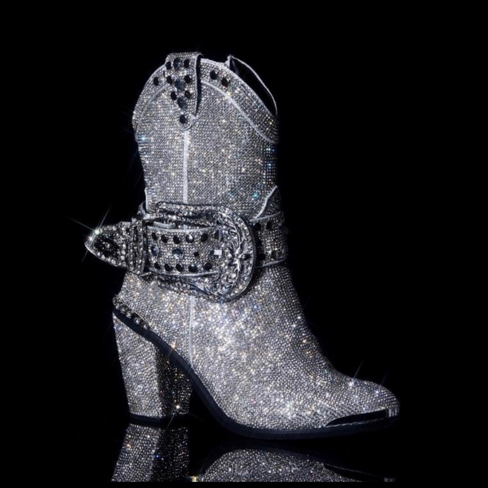 RARE club exx RHINESTONE sheriff boots silver 9 dolls kill cowboy western
